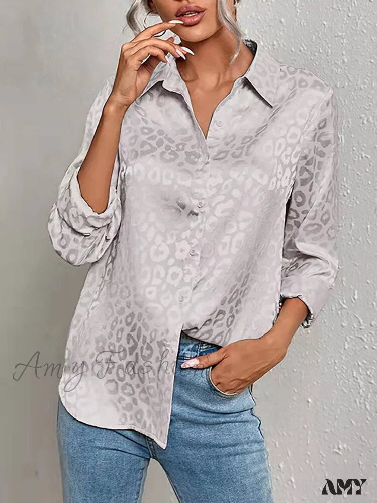 Amy Fashion - Leopard Print Luxury Blouse Silver Grey / S