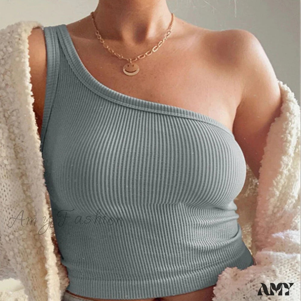 Amy Fashion - Leopard Sports Bra Tank Vest Lace Up Backless Crop Top Style5-Gray Blue / S