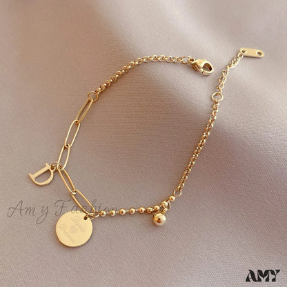 Amy Fashion - Letter D Minimalist Bead Plate Bracelet