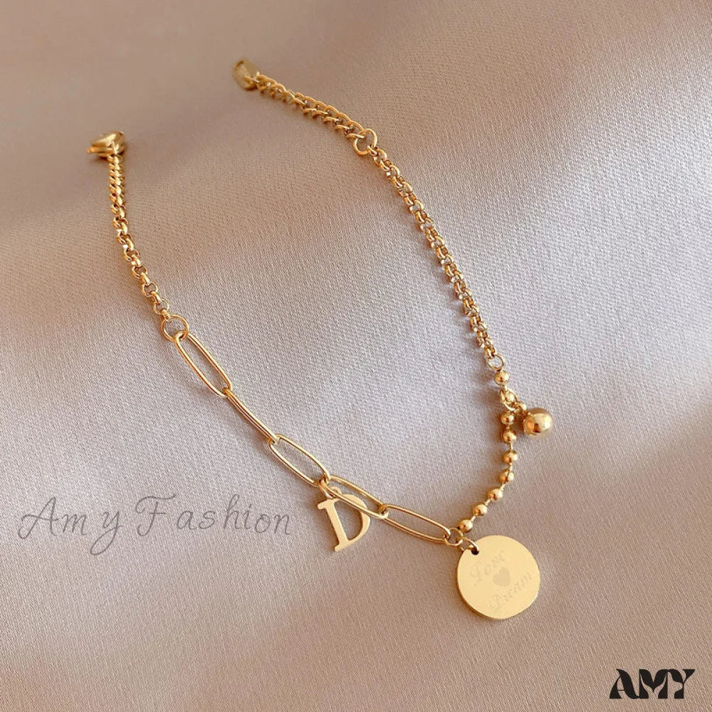 Amy Fashion - Letter D Minimalist Bead Plate Bracelet