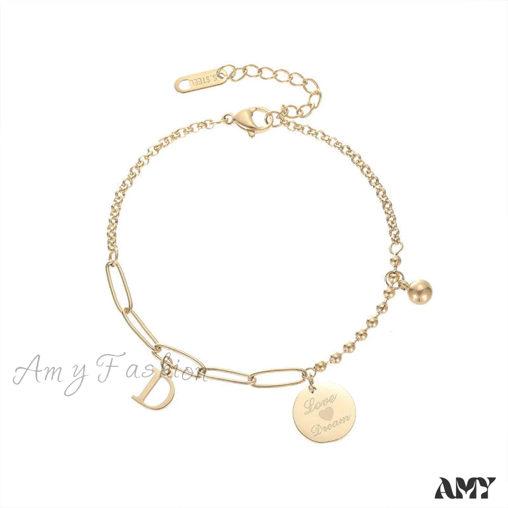 Amy Fashion - Letter D Minimalist Bead Plate Bracelet