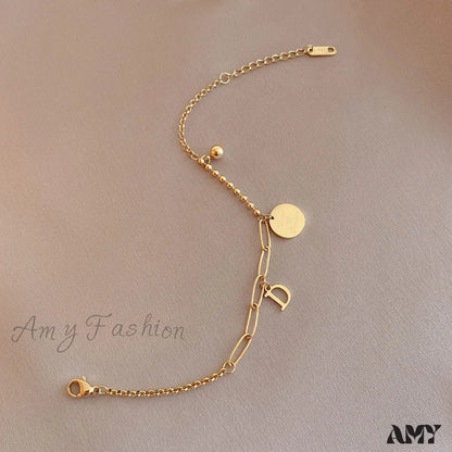 Amy Fashion - Letter D Minimalist Bead Plate Bracelet