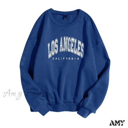 Amy Fashion - Letter Los Angeles Print Hoody Pullover Dark Blue / S