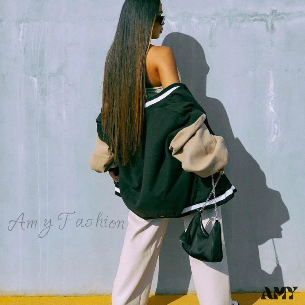 Amy Fashion - Letter Print Baseball Jacket