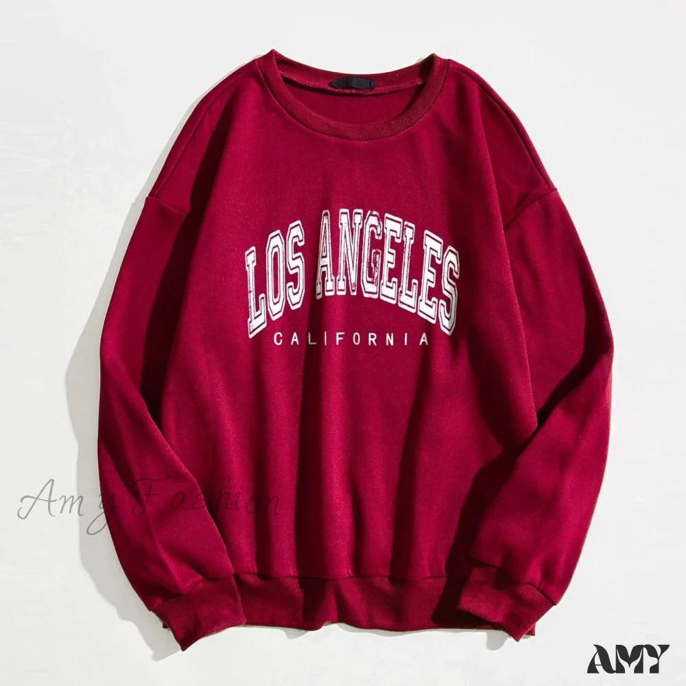 Amy Fashion - Letter Print O Neck Long-Sleeve Hoody Pullover