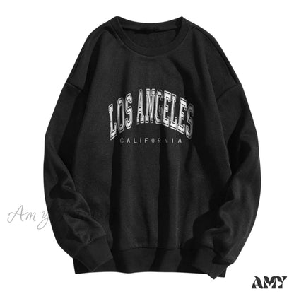 Amy Fashion - Letter Print O Neck Long-Sleeve Hoody Pullover