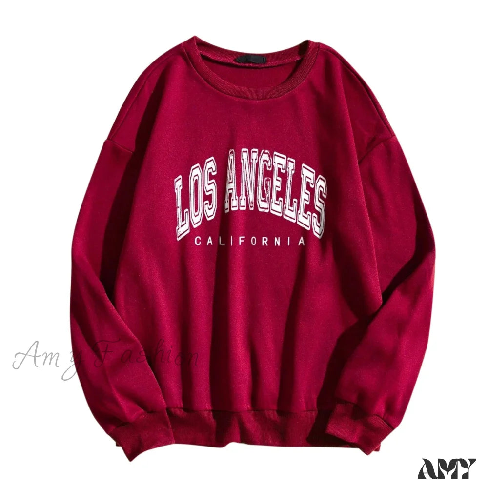 Amy Fashion - Letter Print O Neck Long-Sleeve Hoody Pullover