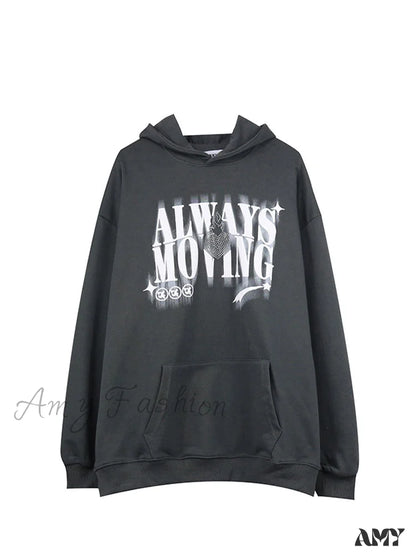 Amy Fashion - Letter Print Oversize Streetwear Hoody Pullover Dark Gray / S