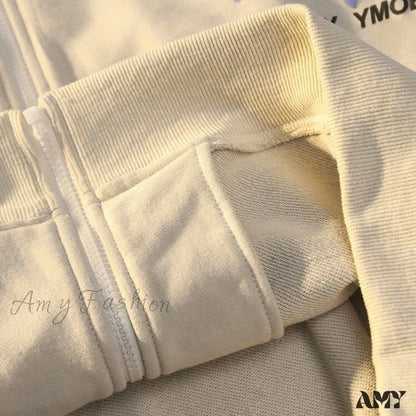 Amy Fashion - Letter Print Zip Up Hoodies