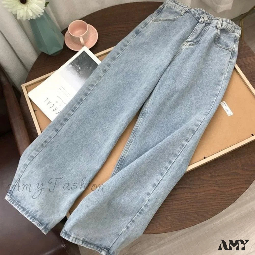 Amy Fashion - Light Blue Denim Vintage Wide Leg Pants