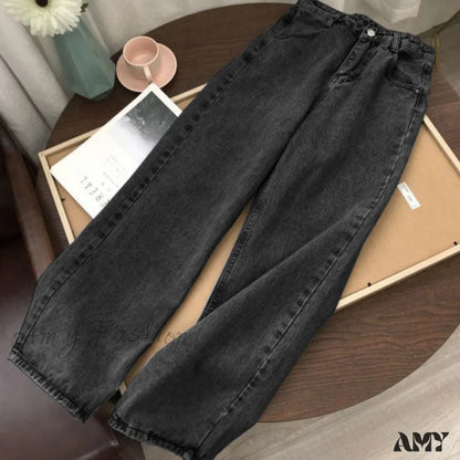 Amy Fashion - Light Blue Denim Vintage Wide Leg Pants Dark Gray / S