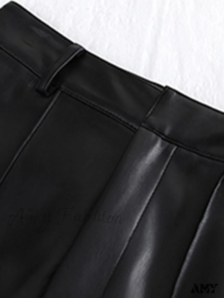 Amy Fashion - Long Black Soft Pu Leather Pants