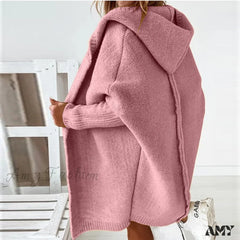 Amy Fashion - Long Hooded Cardigan Women Solid Color Braid Knit Overcoat