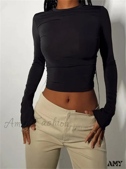 Amy Fashion - Long Sleeve Backless Casual Slim Fit Pullovers T-Shirts