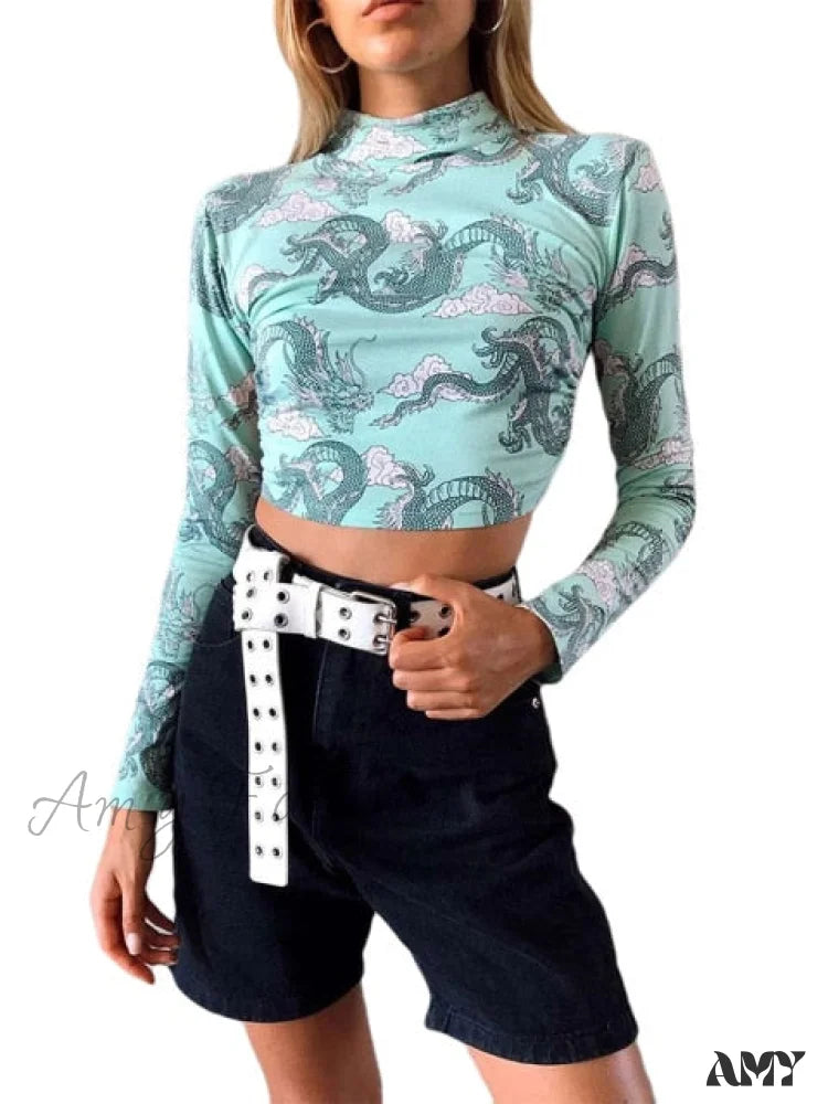 Amy Fashion - Long Sleeve Backless Sexey Tees Top Blue / S