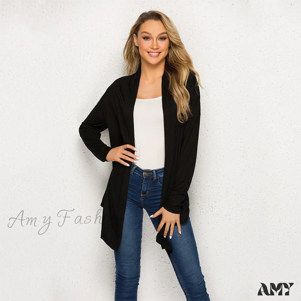 Amy Fashion - Long Sleeve Loose Irregular Hem Cardigan