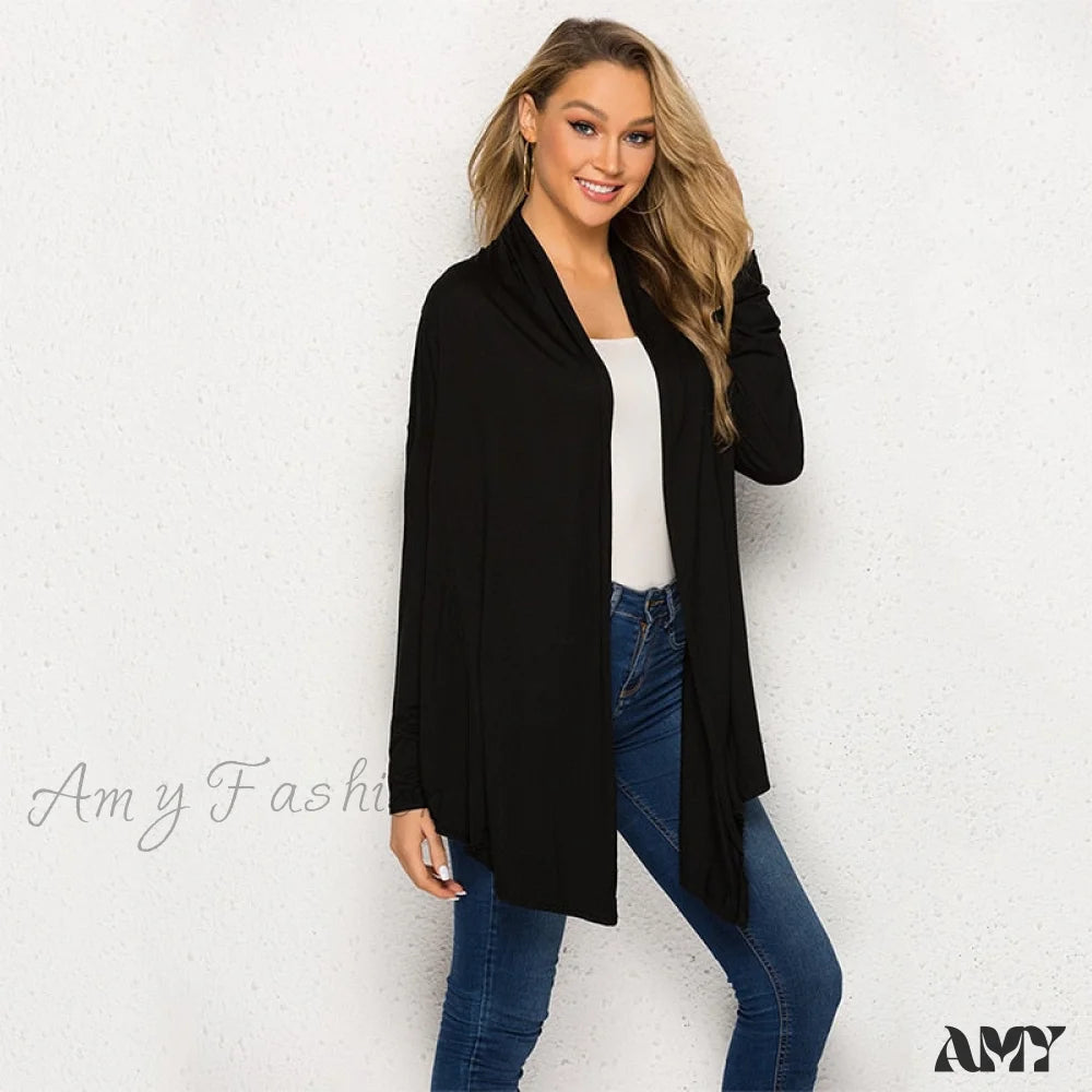 Amy Fashion - Long Sleeve Loose Irregular Hem Cardigan