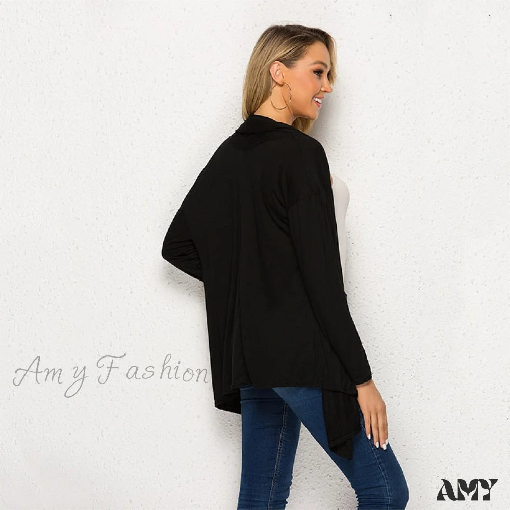 Amy Fashion - Long Sleeve Loose Irregular Hem Cardigan