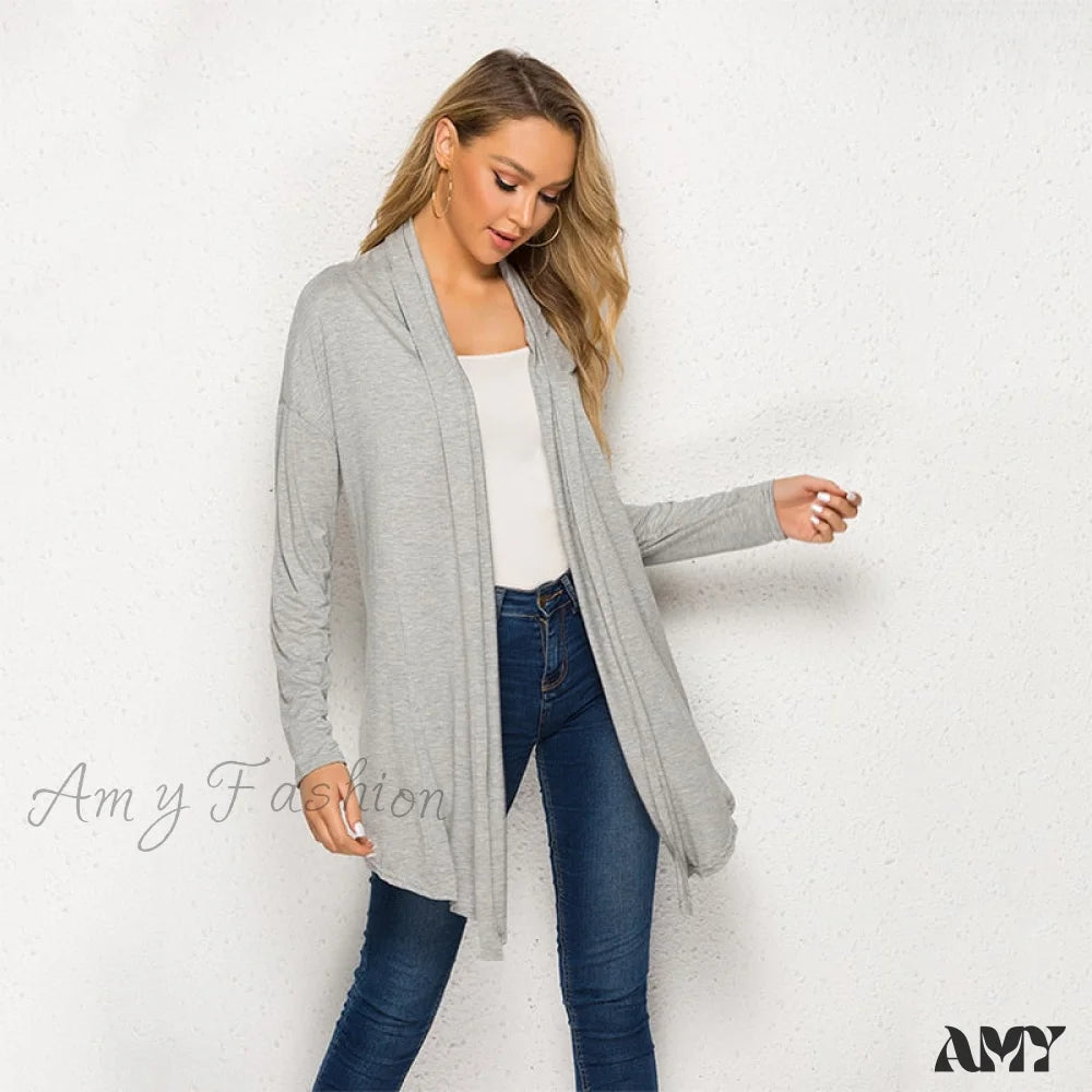 Amy Fashion - Long Sleeve Loose Irregular Hem Cardigan