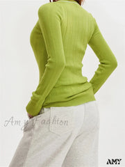 Amy Fashion - Long Sleeve Solid Color Elegant Low Cut Lace Trim T-Shirts