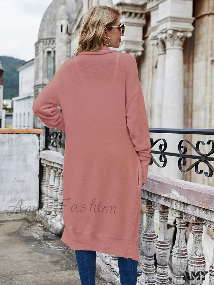 Amy Fashion - Long Sleeve Streetwear Elegant Loose Knitted Cardigan