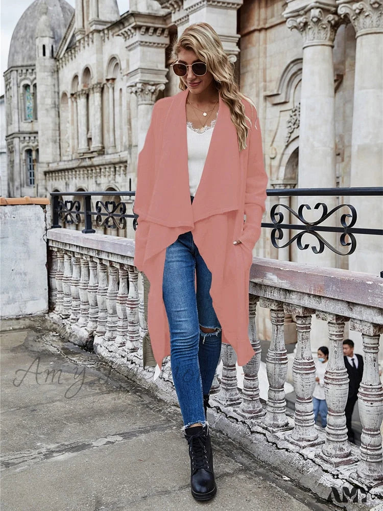 Amy Fashion - Long Sleeve Streetwear Elegant Loose Knitted Cardigan