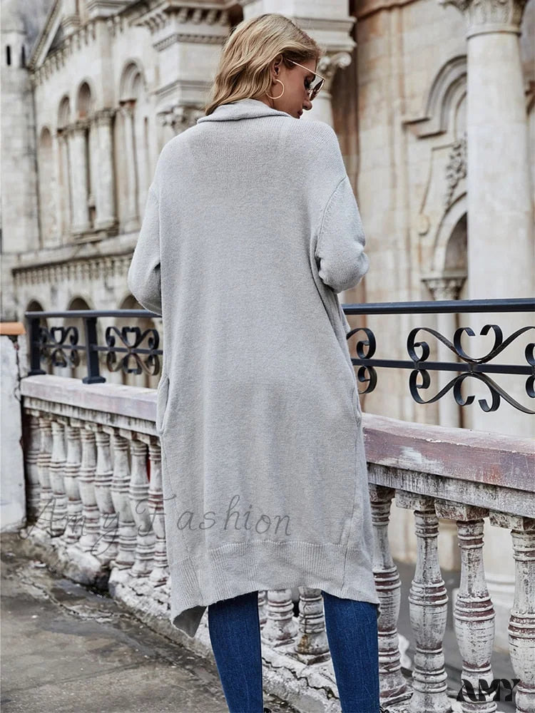 Amy Fashion - Long Sleeve Streetwear Elegant Loose Knitted Cardigan