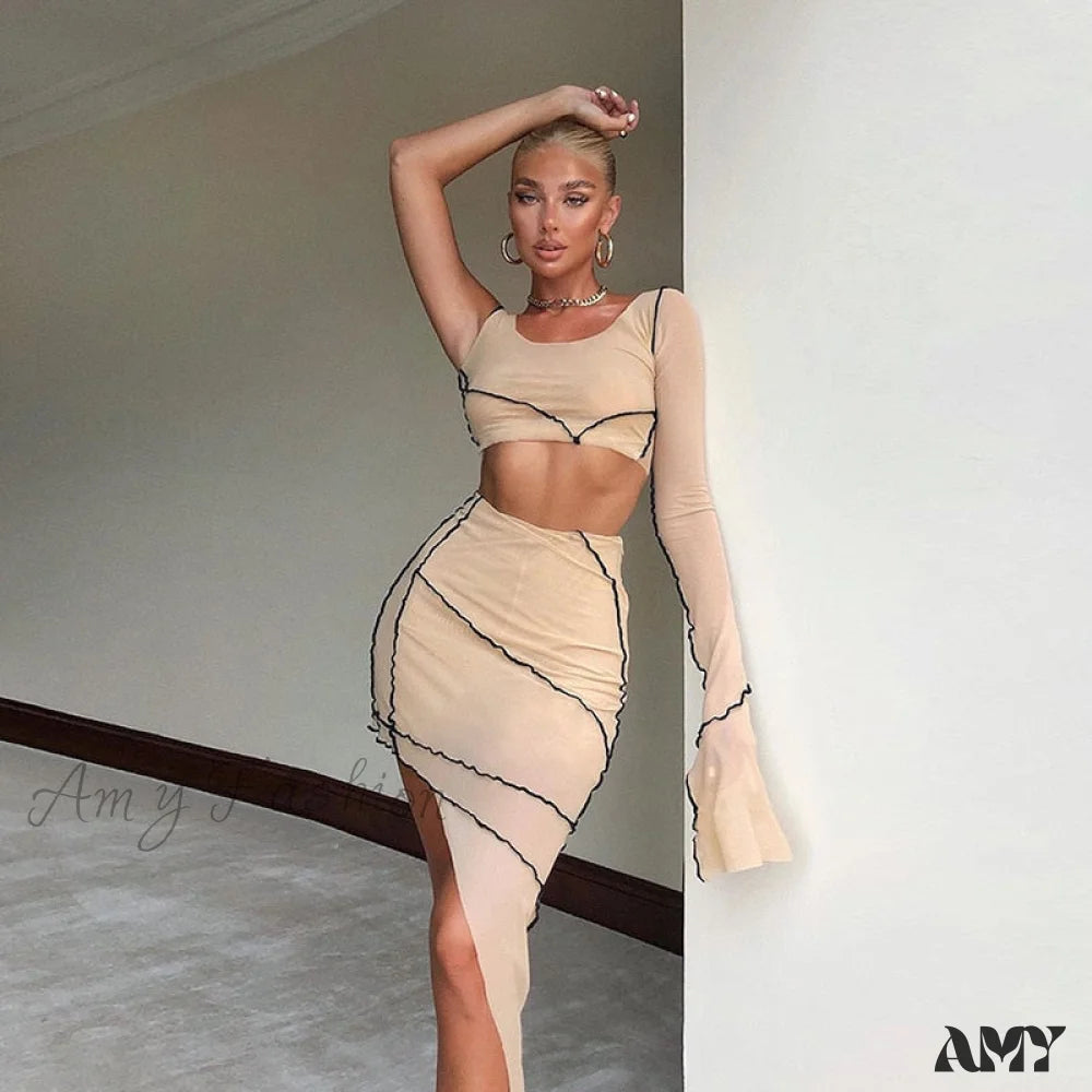 Amy Fashion - Long Sleeve Two Piece Club Party Matching Set