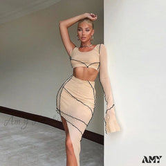 Amy Fashion - Long Sleeve Two Piece Club Party Matching Set