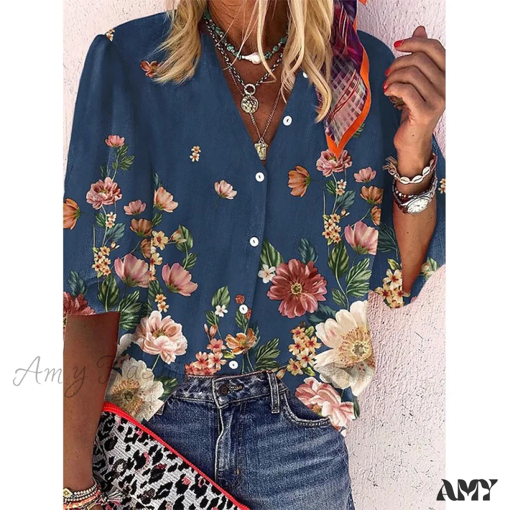 Amy Fashion - Loose Colorful Print Large Size Blouses 10 / S