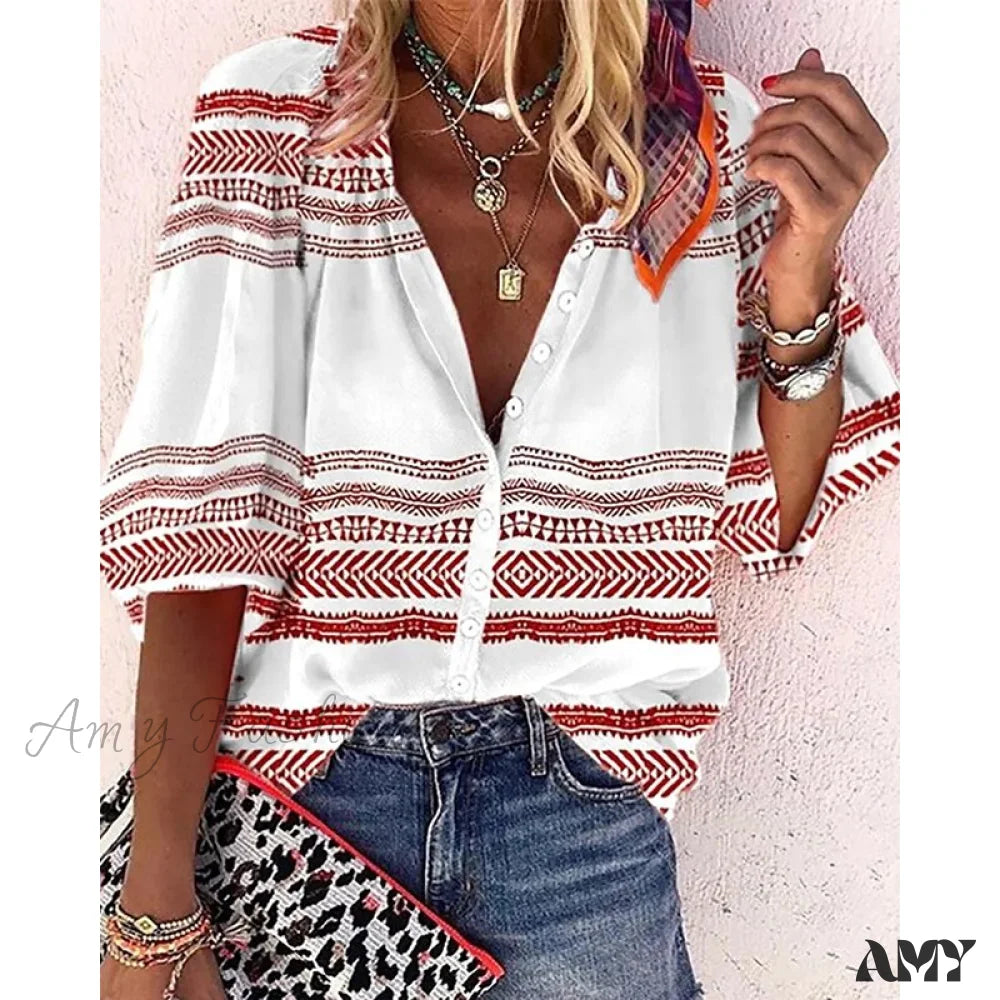 Amy Fashion - Loose Colorful Print Large Size Blouses 13 / S