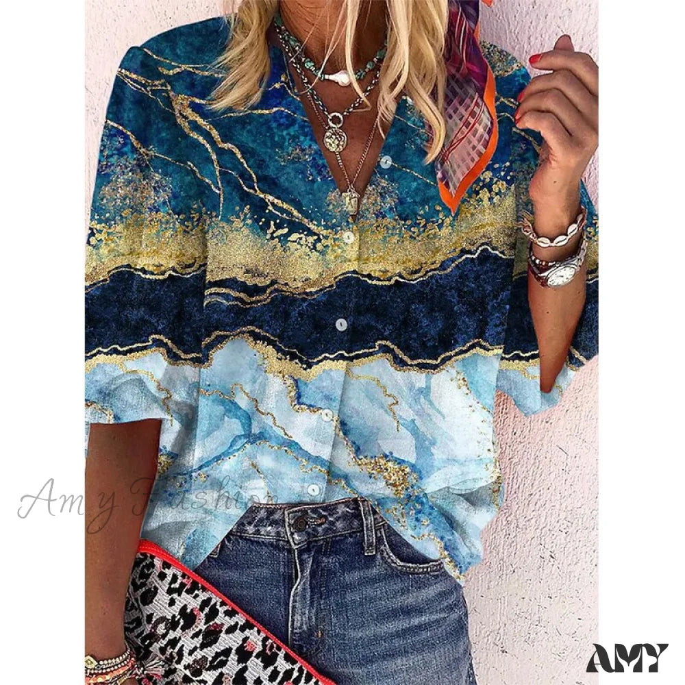 Amy Fashion - Loose Colorful Print Large Size Blouses 2 / S
