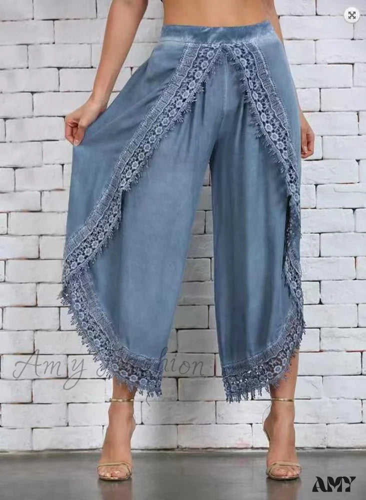 Amy Fashion - Loose Harem Sports Pants Blue / S