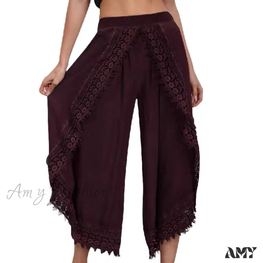 Amy Fashion - Loose Harem Sports Pants Claret / S