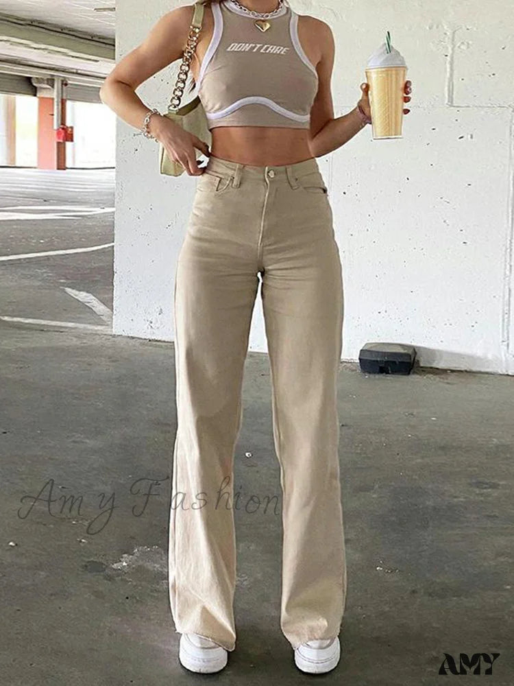 Amy Fashion - Loose Jeans Khaki / S