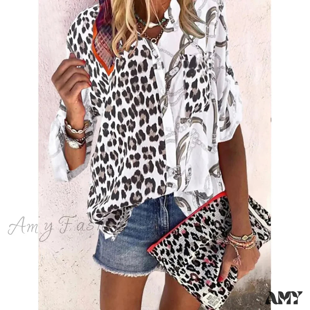 Amy Fashion - Loose Leopard Print Blouses 1 / S