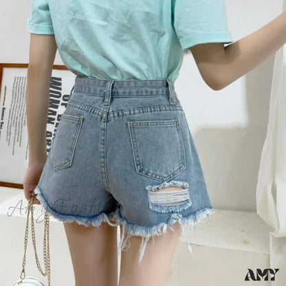 Amy Fashion - Loose Slimming Oversized Wide Leg Mesh Red A-Line Hot Black Denim Shorts Summer Jean