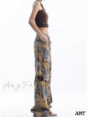 Amy Fashion - Loose Splashed Ink Speaker Camouflage Pants Trendy Hip-Hop Vintage Versatile Work