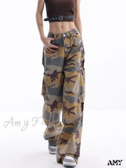 Amy Fashion - Loose Splashed Ink Speaker Camouflage Pants Trendy Hip-Hop Vintage Versatile Work