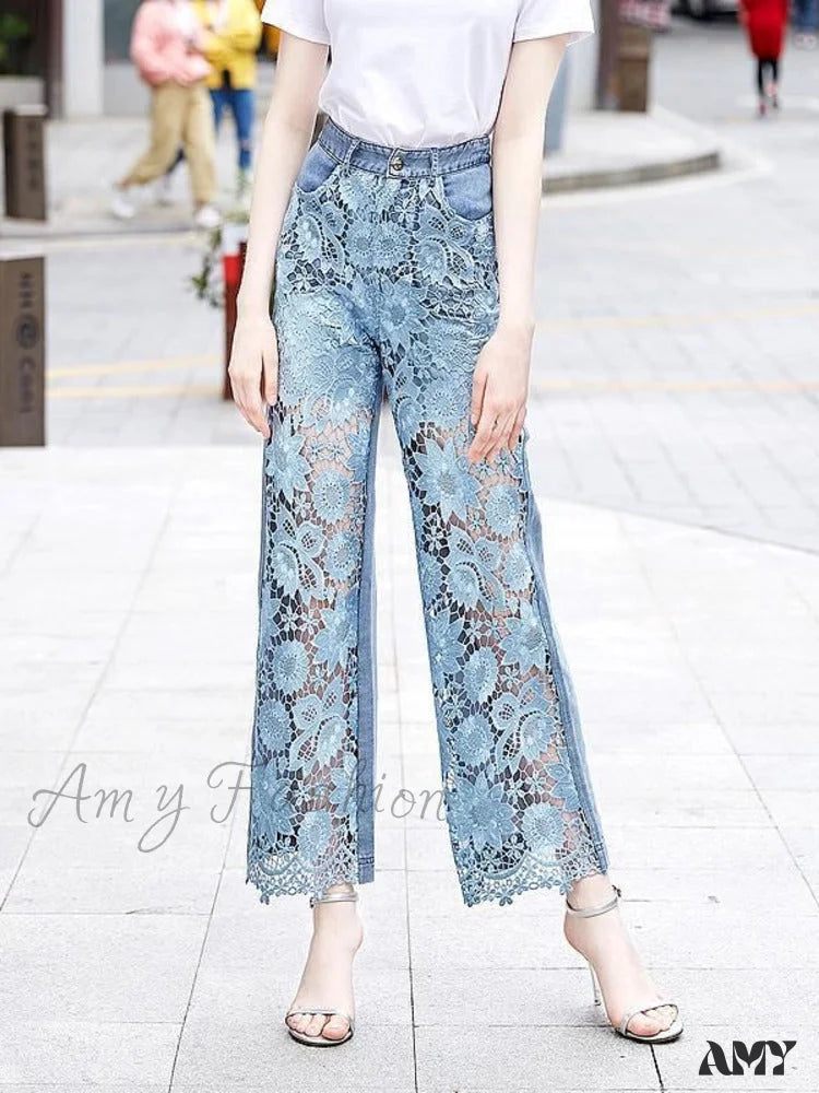 Amy Fashion - Loose Versatile Hollow Out Lace Pants