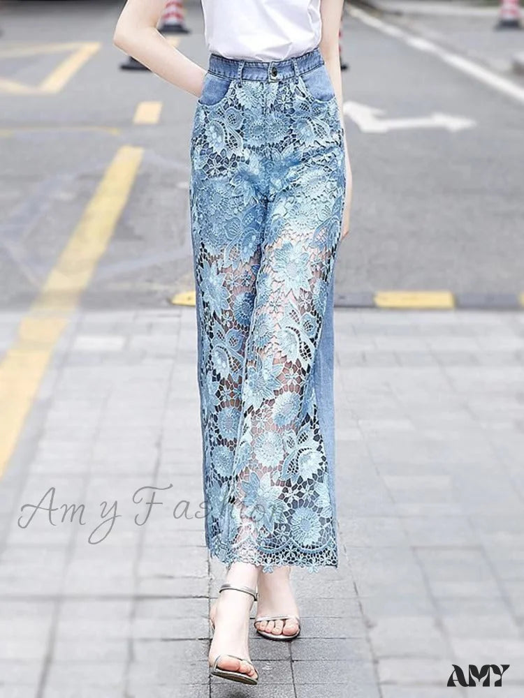 Amy Fashion - Loose Versatile Hollow Out Lace Pants