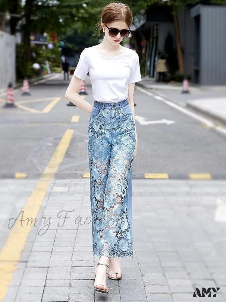 Amy Fashion - Loose Versatile Hollow Out Lace Pants