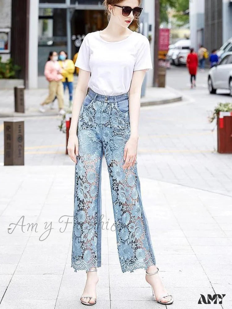 Amy Fashion - Loose Versatile Hollow Out Lace Pants