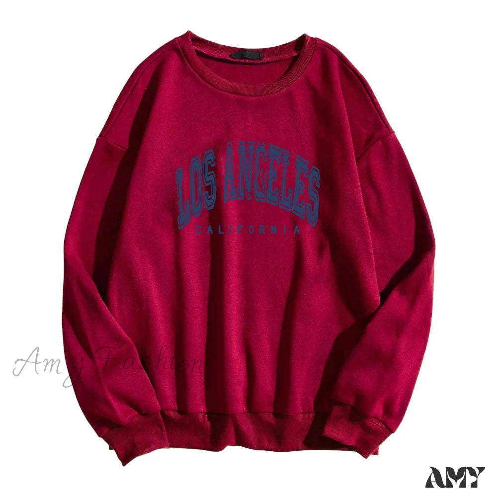 Amy Fashion - Los Angeles Letter Print Brown Hoody Pullover