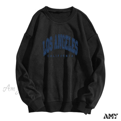 Amy Fashion - Los Angeles Letter Print Brown Hoody Pullover