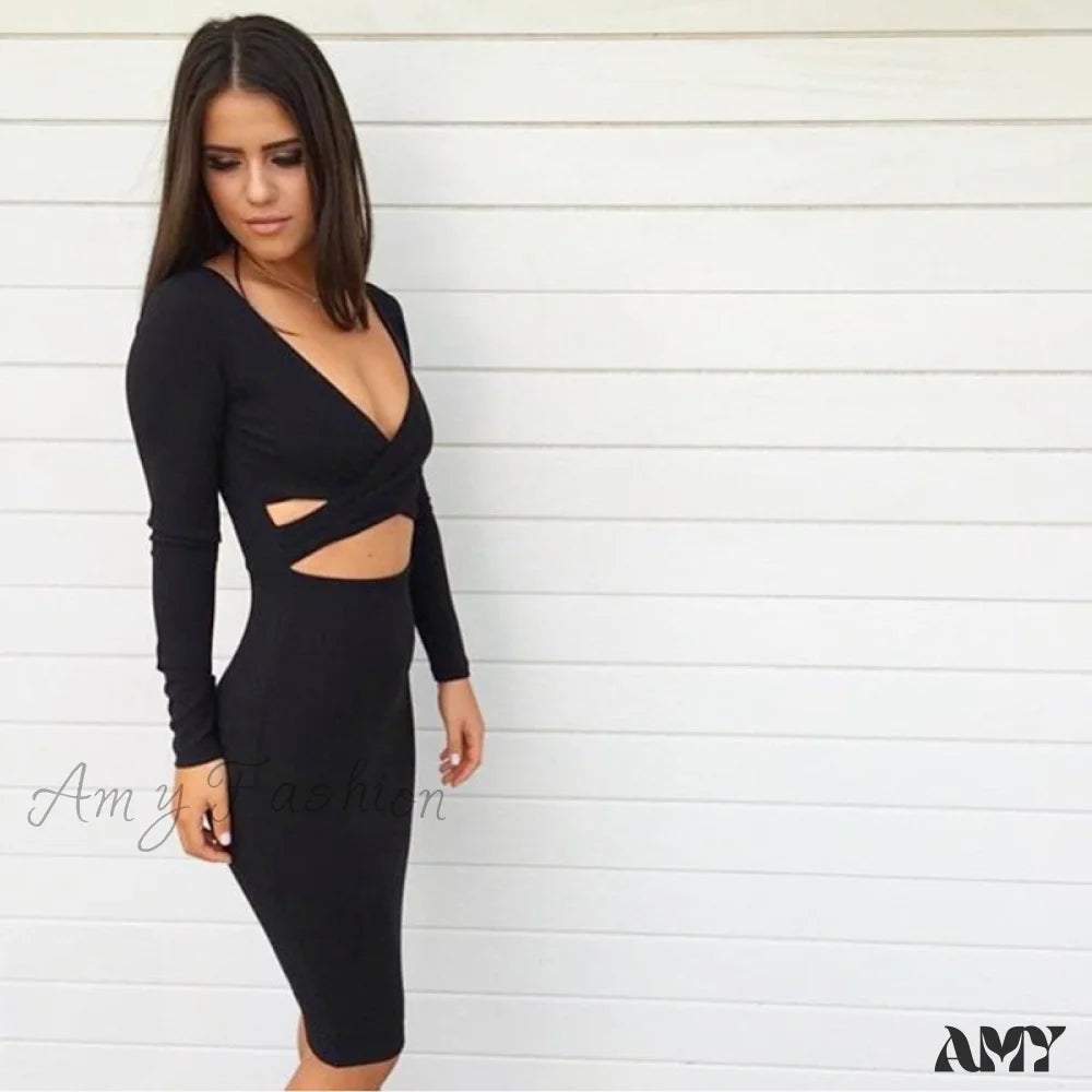 Amy Fashion - Lumbar Bandage Stretch Sexy Nightclub Party Dress