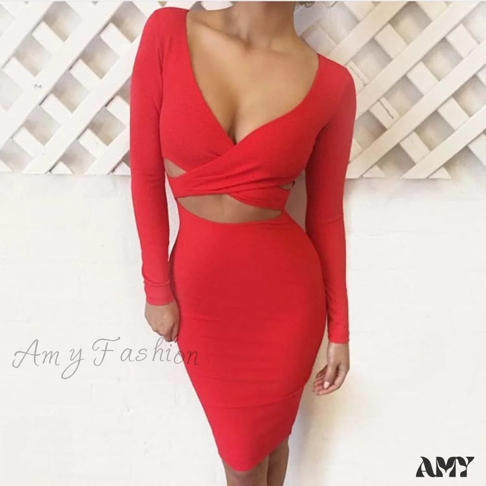 Amy Fashion - Lumbar Bandage Stretch Sexy Nightclub Party Dress