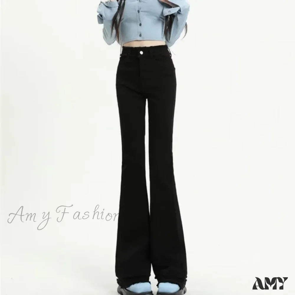 Amy Fashion - Micro Flared Minimalist Fashionable Harajuku Women’s Trend Jean Black / Xs