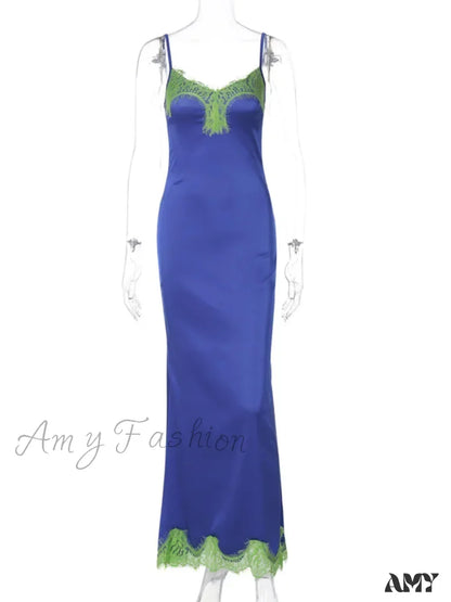 Amy Fashion - Mozision Spaghetti Strap Lace Strapless Sexy Maxi Boho Dress Blue / S