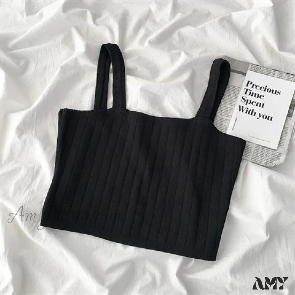 Amy Fashion - Multi-Color Solid Basic Knitting Tops Black / One Size